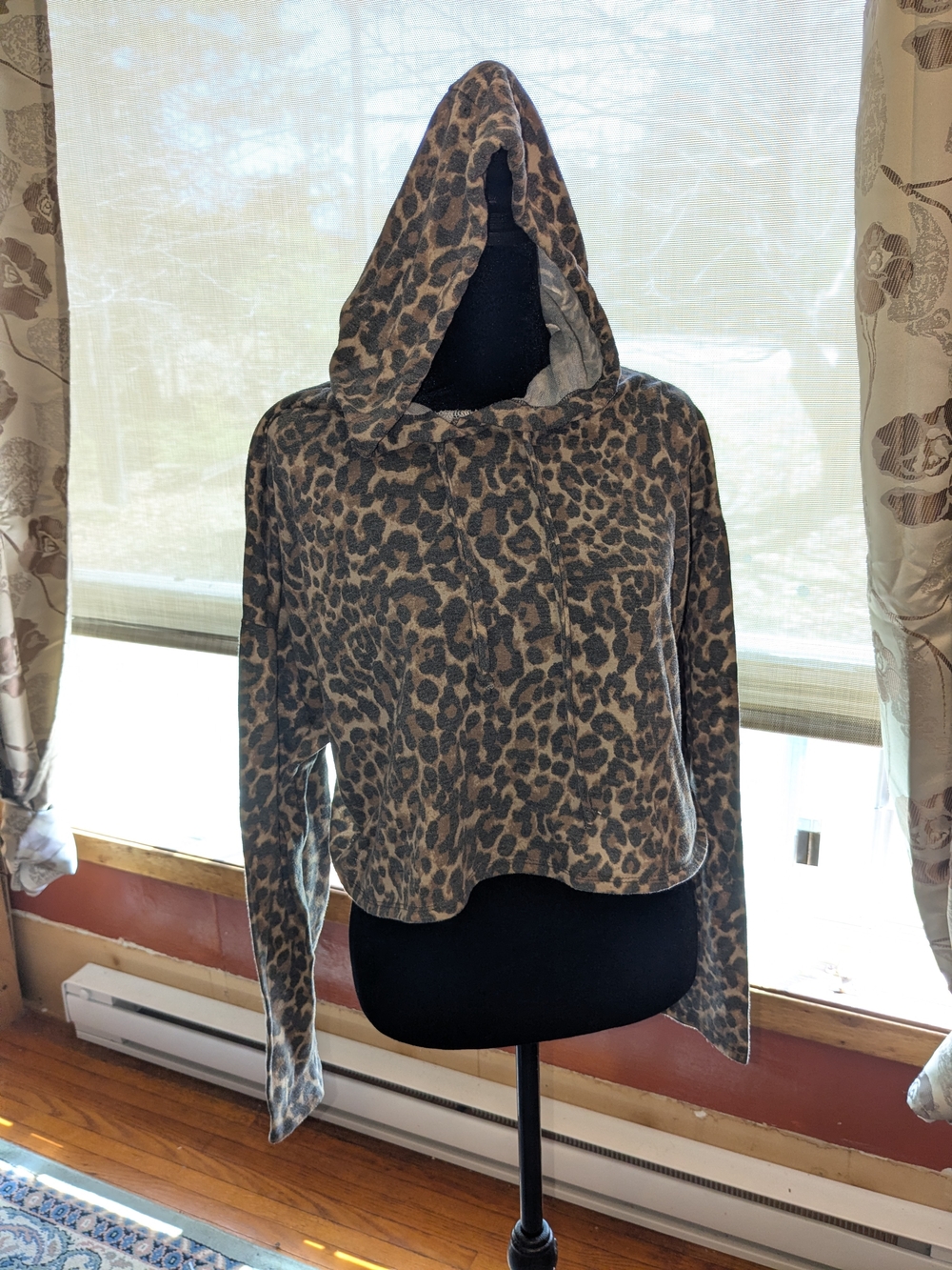 Leopard Print Hooded Pullover - Brown & Black